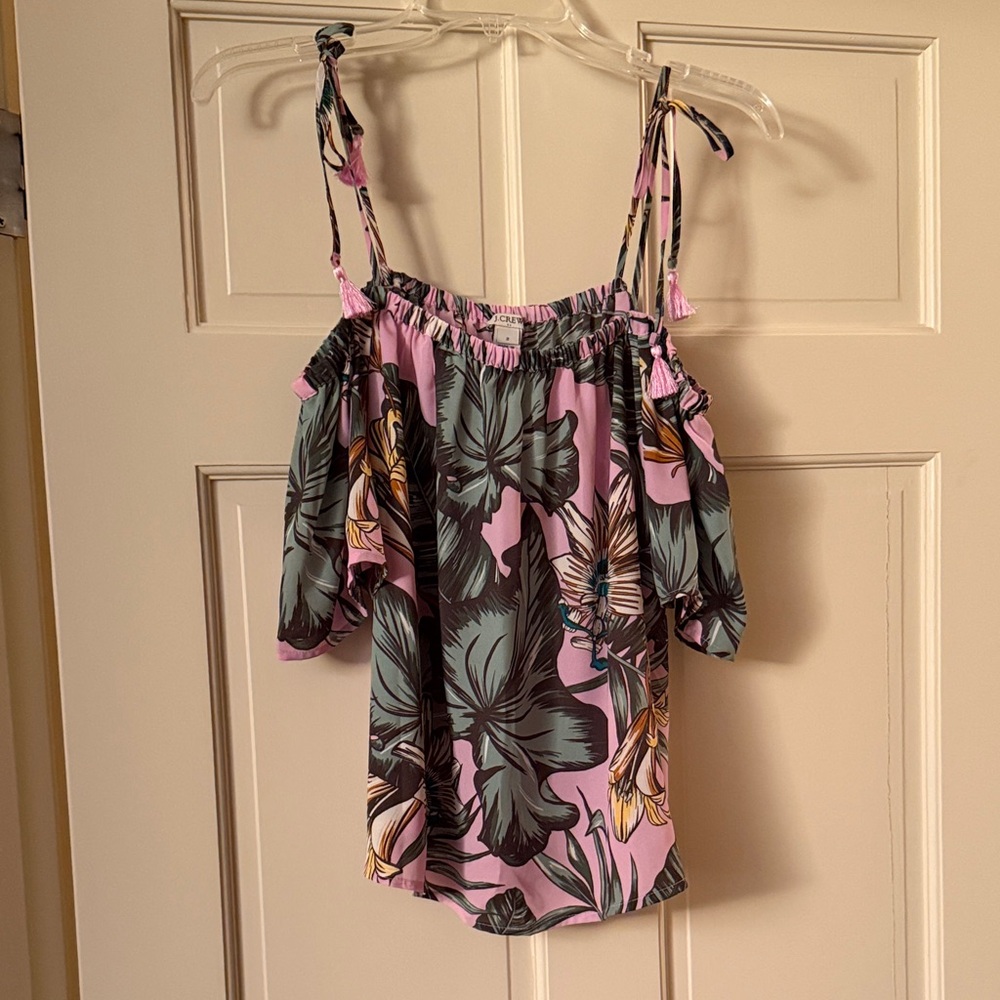 J. Crew Pink Floral Off-Shoulder Blouse